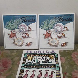 Florida Souvenir Ceramic Tile Trivets - Lot of Three - NIB